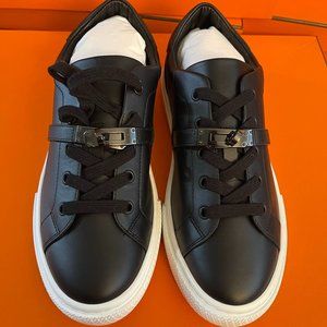 HERMES Womens DAY Sneakers, Black/Black Hardware 39.5